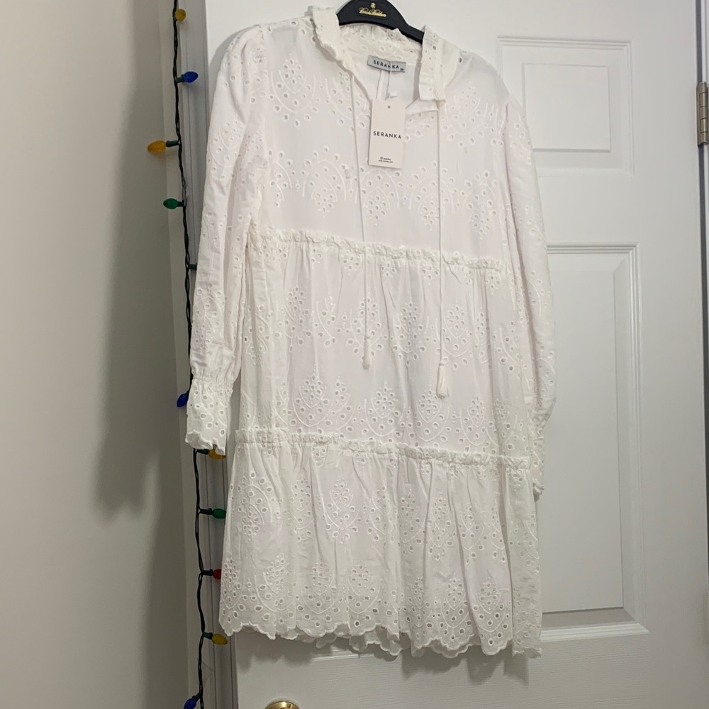 Sea New York Elegant White Eyelet Long Sleeve Dress
